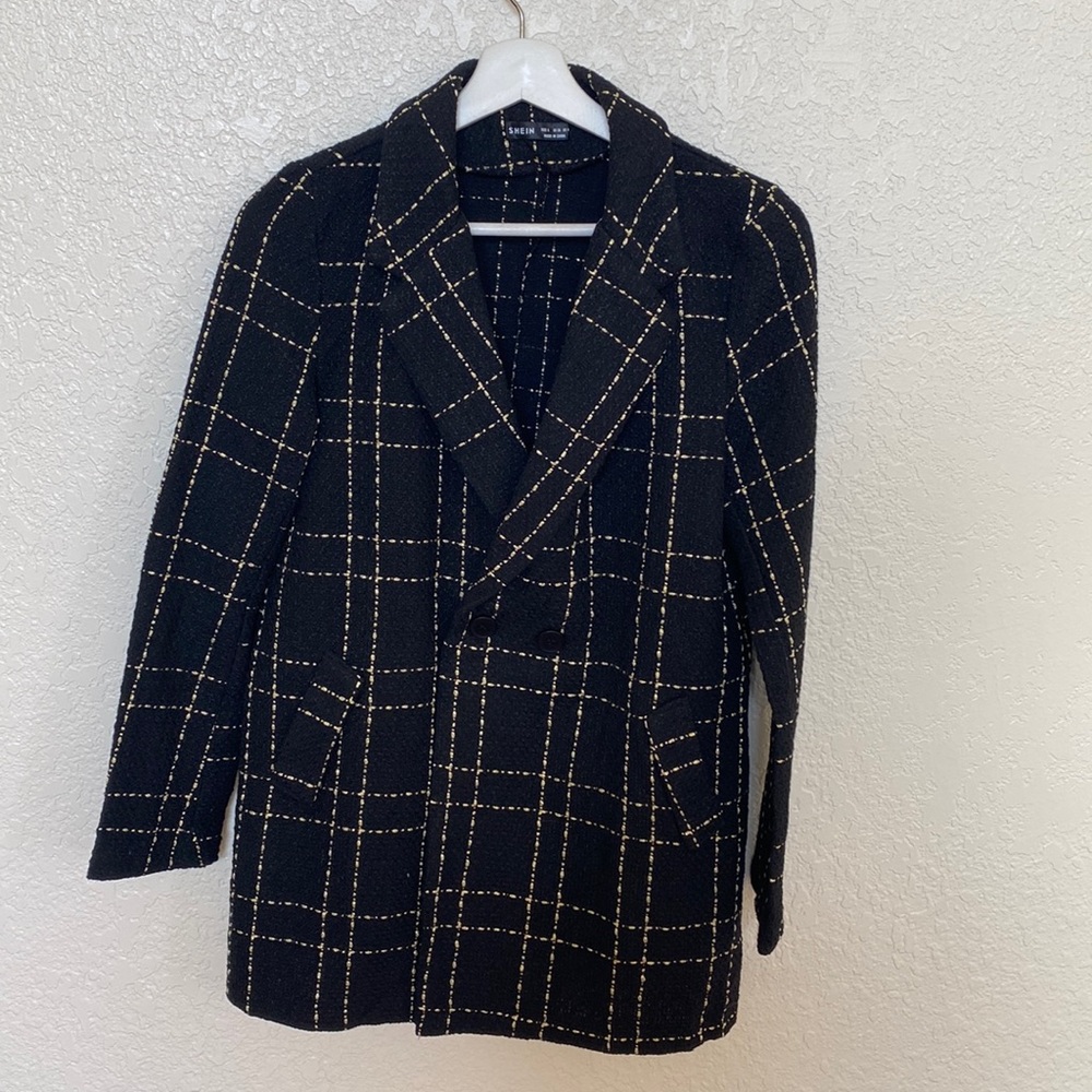 SHEIN - Double breasted plaid blazer